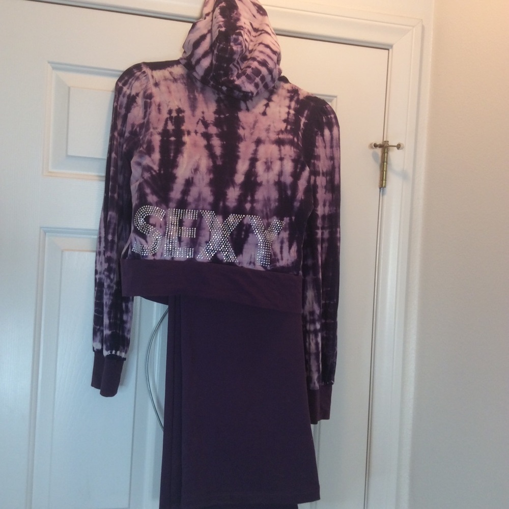 🌹Wow SEXY Purple Tie-Dye Satin Hoody 2-piece 🌹